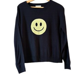Active USA Black Smiley Face Graphic Sweater L Cozy Soft Knit